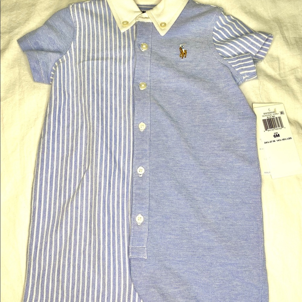 Polo Ralph Lauren Baby Boy's Striped Cotton Mesh Polo Shortall (Infant)